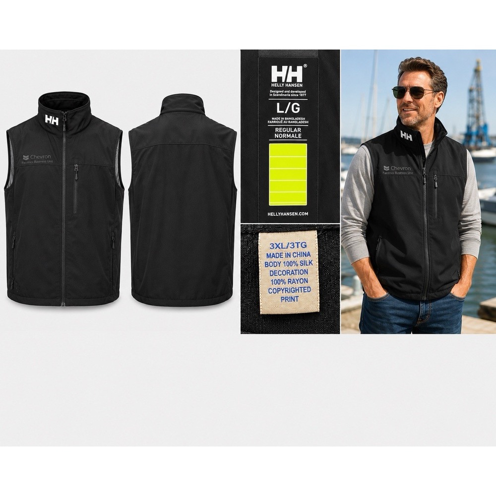 Helly Hansen Crew Vest Men's‎ L Black Dryout Full Zip Logo Sailing Chest Pocket